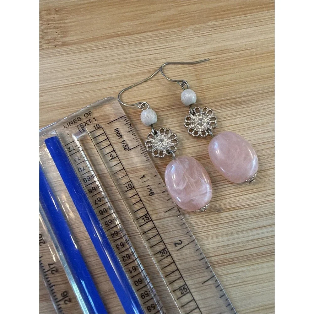 Pink Stone Beaded Floral Vintage Unbranded Dangle Drop Earrings